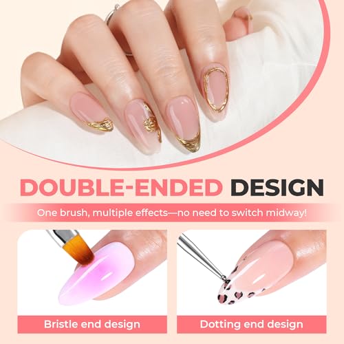 UNA GELLA Nail Art Brushes Set 6PCS Pink Color Double-ended Nail Design Dotting Tools Nail Art Gel Polish Brushes for Gel Polish Lines, Nail Drawing Pen DIY Nail Art Supplies