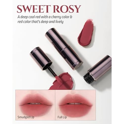 HEVVYMAKEUP Blurring Effect Lip Tint - Airy Velvet Matte Lips - Vegan, Longwear, Vibrant, Buildable Creamy Soft Texture - Korean Lip Makeup, Sweet Rosy, 0.13 fl.oz.
