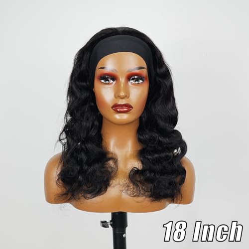Headband Wig Human Hair for Women 20-Inch 180% Density Body Wave Headband Wigs Glueless Human Hair Wig(Body Wave, Natural Black)