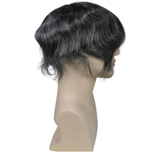 HD Lace Men¡¯s Toupee 8x10 Inch 100% European Virgin Human Hair 6 Inch Length Medium Light Density Hair System for Men 1B Black with 20% gray hair