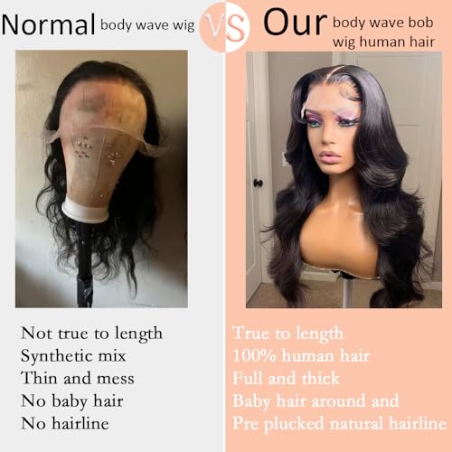 Bob Wig Human Hair 13x4 Body Wave Lace Front Wigs Human Hair 200% Density Human Hair Wigs for Black Women with Baby Hair (20 Inch, Natural Black)
