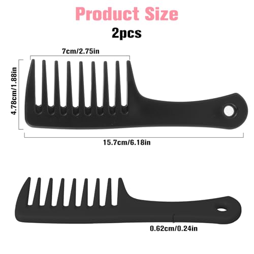 Wide Tooth Comb 2 Pack - Portable Travel Detangling Comb for Curly, Long & Wet Hair