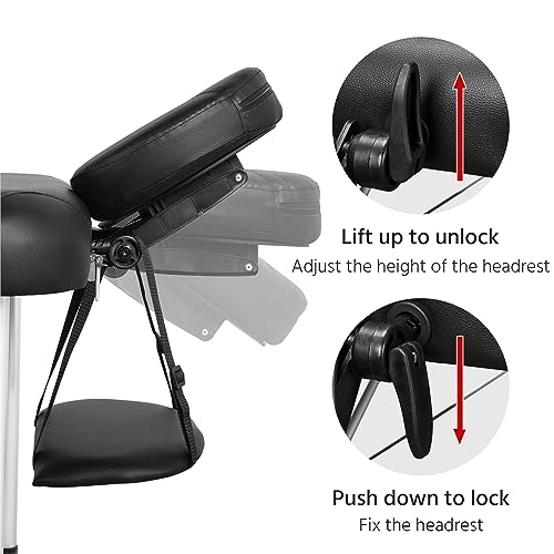 Yaheetech Massage Tables Portable Tattoo Table Adjustable Lash Bed Aluminium 3 Folding Spa Bed with Non-Woven Bag 28 inch Wide Black