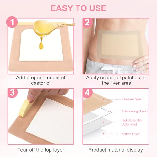20Pcs Castor Oil Pack Wrap,Extra Large 11.02 * 6.29in for Pure Castor Oil, No Washing Self Adhesive with High Absorbent Organic Cotton Flannel, Anti Massage Oil Leak, for Women Men