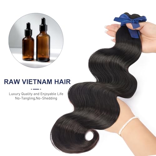 Raw Bundles Human Hair Body Wave, Bleachable & Dyeable, No Shedding, No Tangles, 15A Raw Vietnamese Hair Bundles, 20 Inch, 3X Longer Lifespan