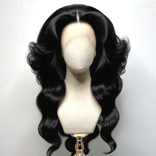Big 70's Black wig :Farrah Fawcett Wig for women,Lace closure 5X5 HD Lace Front Vintage Costume Halloween Party Costume Wig (Black)