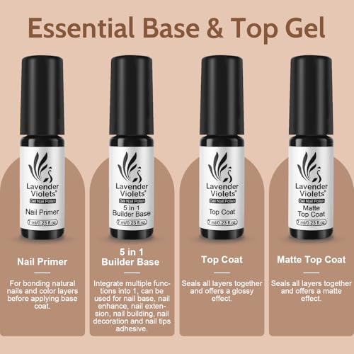 Lavender Violets 49 Pcs Gel Nail Polish Set, 45 Colors Gel Polish U V Nail Kit with Glitter Glossy Matte Base and Top Coat Set for Home Salon Manicure A906