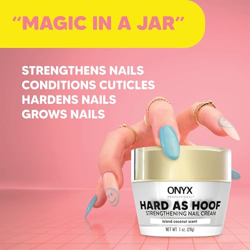 Onyx Professional Hard as Hoof Nail Strengthening Cream, Coconut Scent - Nail Growth and Conditioning Cuticle Cream Stops Splits, Chips, Cracks & Strengthens Nails, 1 oz