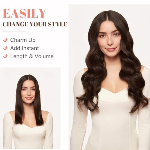 Rich Choices Halo Hair Extensions Real Human Hair Remy Hairs Halo Extension for Women Invisible Wire One Piece Clip in Hairpiece 20 Inch Wavy-#2R Dark Brown