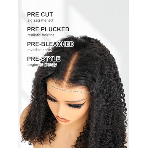 M-Cap Kinky Curly Wear and Go 9x6 Glueless Wigs Human Hair Pre Plucked Pre Cut Pre Bleached Tiny Knots HD Lace Front Wig Human Hair 180% Density Kinky Curly Glueless Wig 20 Inch