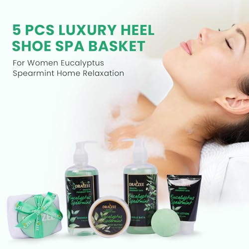 Draizee Luxury Spa Gifts for Women ? 8 Pc Eucalyptus Spearmint Bath & Body Set with Bubble Bath, Lotion, Body Butter & More ? Self Care Gift Basket for Wife, Mom, Girlfriend