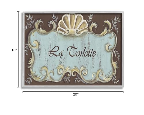 Stupell Industries La Toilette Aqua and Brown Scallop Shell Crest, Design by Bonnie Wrublesky Gray Framed Wall Art, 16 x 20