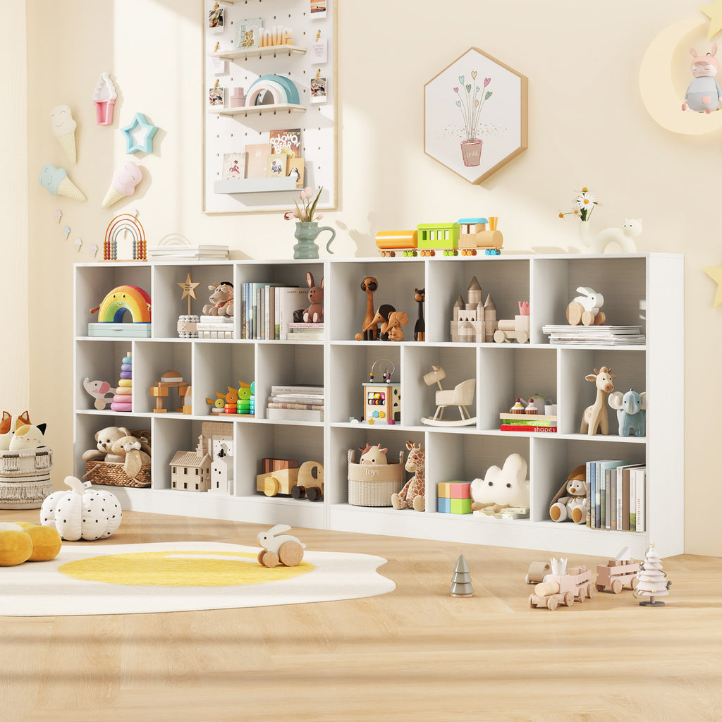 Wooden Toy Storage Organizer with 10 Cubes - White Kids Room Storage