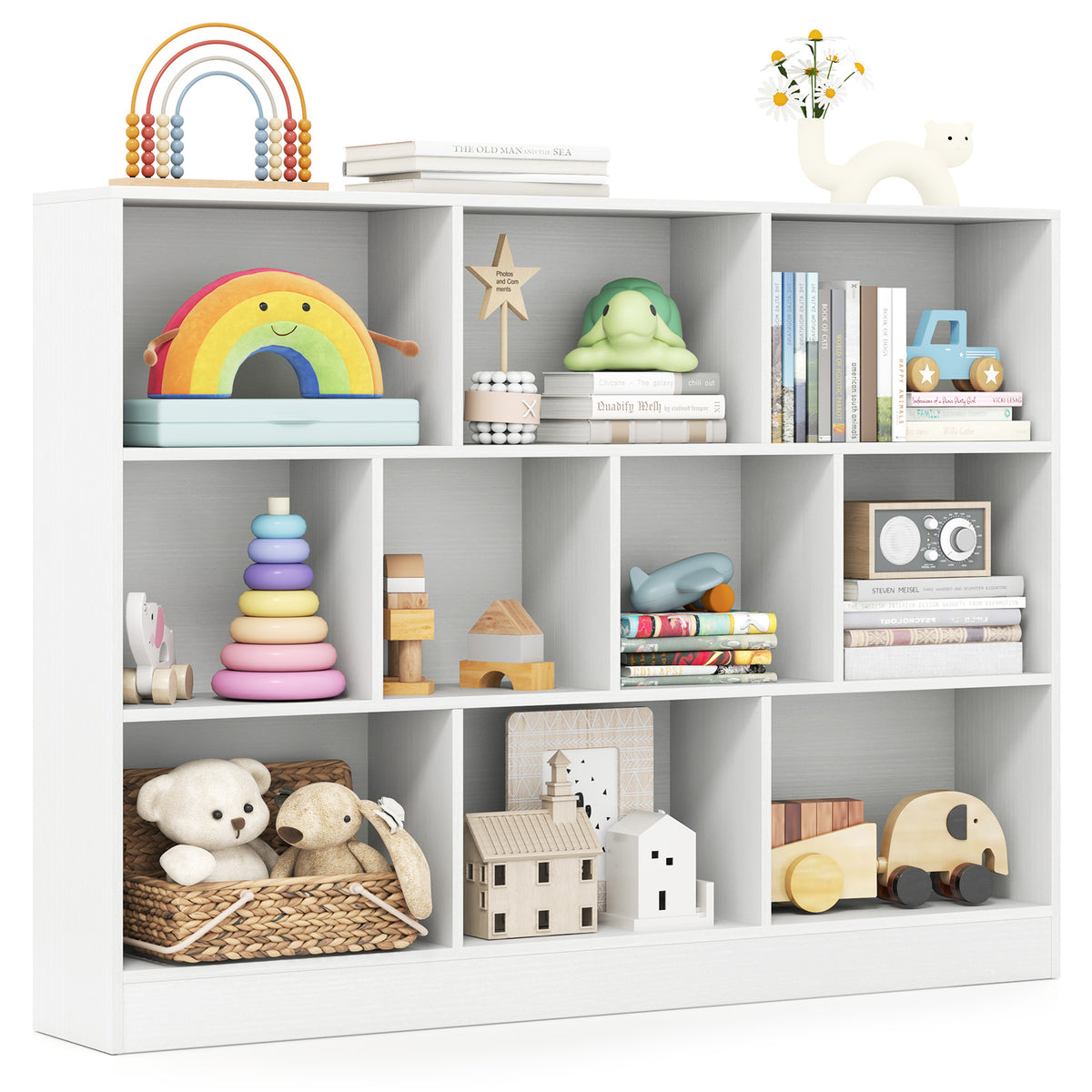 Wooden Toy Storage Organizer with 10 Cubes - White Kids Room Storage