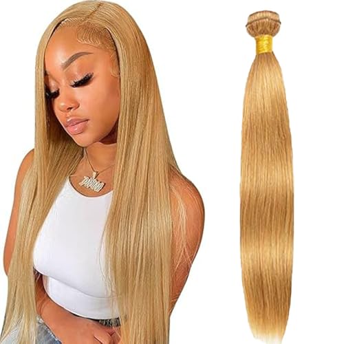 #27 Honey Blonde Bundle Human Hair Blonde Human Hair Bundles Straight 1 Bundle Color 27 12 Inch Blonde 100G/PC Unprocessed Brazilian Virgin Double Weft Hair Extension