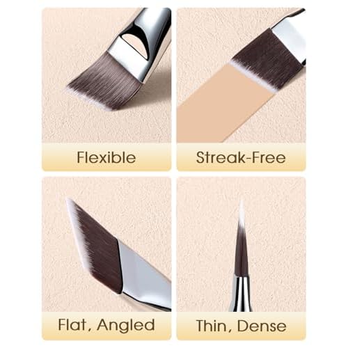 EIGSHOW Angled Flat Foundation Brush, Vegan Synthetic Bristles, Streak Free Application, Face Makeup Brush For Blending Liquid, Cream, Face Mask (E870)
