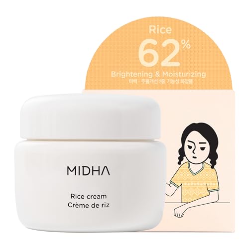 MIDHA Rice Cream 1.69fl.oz/50ml, Deep Hydration, Glow-Enhancing, Skin Barrier Support ? Moisturising, Lightweight Daily Cream with Dewy, Radiant Finish, for Rice Face Spots