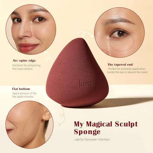Jessup Makeup Brushes Set with Makeup Sponge, 7pcs Double Sided Makeup Brushes for Foundation Concealer Blush Eyeshadow Contour Bronzer Powder Blending Eyebrow Eyeliner with Gift Box, T506