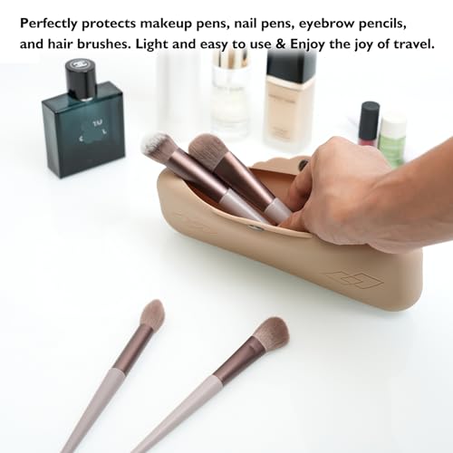 Silicone Makeup Brush Holder Bags: Cosmetic Case with Magnetic-Metal-Buttons for Travel, Makeup Pouch Case for Makeup Tools Storage