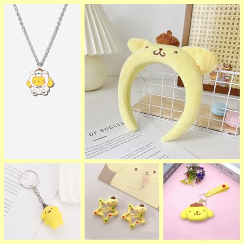 117Pcs Kawaii Stuff Gifts Set Include Headband,Pouch, Hair Band, Hair Ties & Clips, Hairpin, Stickers, Necklace,Bracelet, Keychain(Yellow)