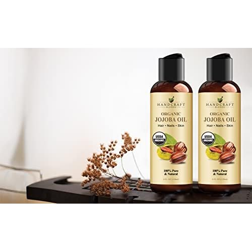 Handcraft Blends USDA Organic Jojoba Oil - Cold-Pressed 4 Fl Oz - 100% Pure and Natural - Premium Grade Carrier Oil for Skin and Hair - Hair and Body - Massage - Hexane-Free