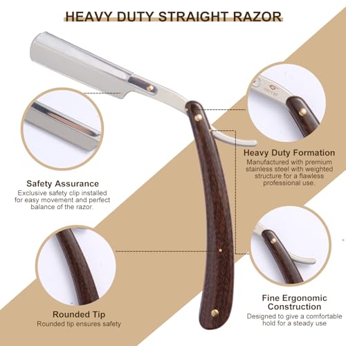 Beard Brush and Comb Set for Men - Straight Edge Razor and Shaving Scissors, Natural Boar Bristle, Dual Action Wood Comb, Travel Pouch - Great for Grooming Beards and Mustaches