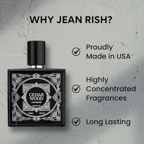 Jean Rish Cedar Wood Eau De Toilette - Perfume for Men (3.4 Fl Oz / 100ml) with Limoncello, Patchouli & Tobacco Notes - Long Lasting and Luxury Fragrance