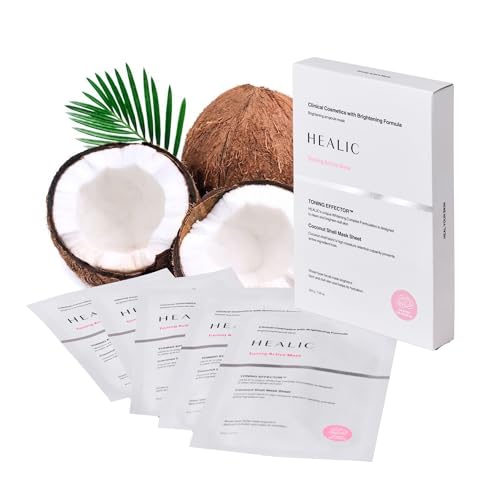 Toning Active Mask ? Brightening, Hydrating&Soothing Face Mask with Tranexamic Acid & Hyaluronic Acid, Sheet Mask with Coconut Fiber, Gentle for Sensitive Skin, Korean Skin Care, Vegan, 5EA
