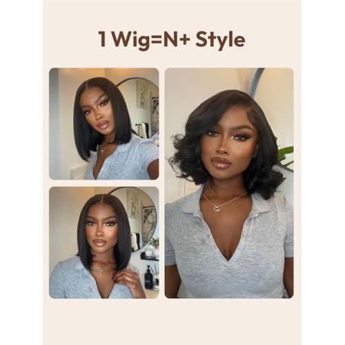 Beauty Forever 7X5 Bye Bye Knots Wear and Go Wig Yaki Straight Pre Cut Lace Bob Wigs Human Hair Lace Closure Wig Pre Plucked, Easy Install No Skill Needed 150% Density 10inch