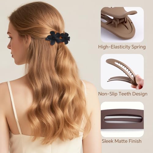 10 Pcs Flat Hair Claw Clips for Women, 3 Styles Non-Slip French Matte Claw Clips for Long Thin Thick Curly Hair, Large Strong Hold Claw Clips for Thick Hair