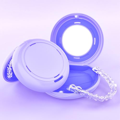 HEMILAB¢ç Retainer Case, Slim Aligner Case with Mirror, Compatible with Invisalign, Cute Retainer Orthodontic Box with Vent Holes, Purple