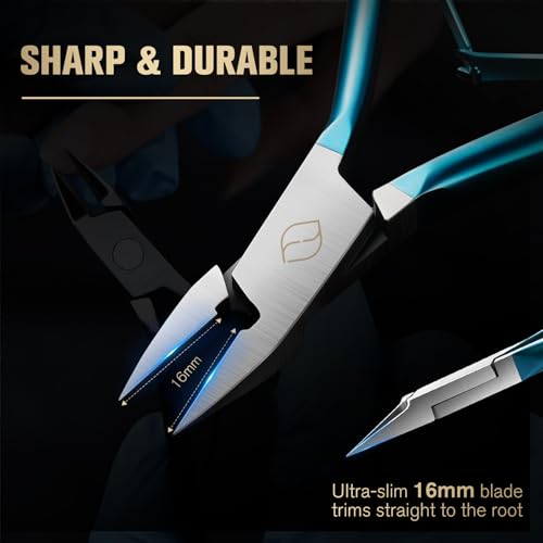 FERYES Ingrown Toenail Clippers Straight Blade Toe Nail Clippers for Thick Nails for Seniors, Stainless Steel Nail Clippers for Thick Toenails - Ultra-Slim 16mm Blade Fingernail Clippers