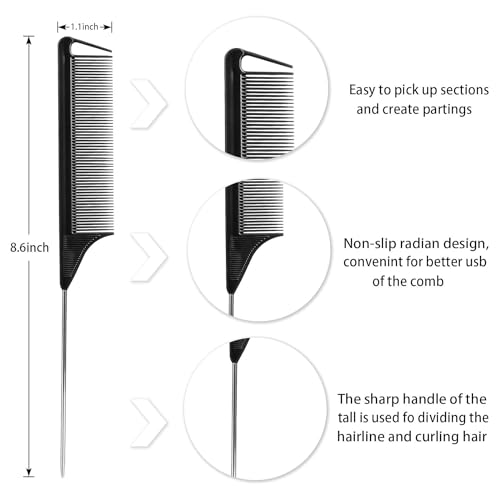 10Packs Rat Tail Comb Hair Clips Set£¬3Pcs Rat Tail Combs£¬Parting Comb and 7Pcs Alligator Styling Sectioning Clips of Professional Hair Salon Quality(Black,Purple,Pink)