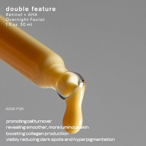 Double Feature, Time-Release Retinol + AHA Overnight Facial Hydration Serum with Vitamin A complex, Lactic & Mandelic Acid, Targets Fine Lines, Pores, Hyperpigmentation - 1 fl