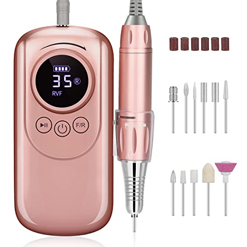 Rechargeable 35000 RPM Nail Drill, Portable Cordless Professional Electric Nail File Kit with 11 Nail Drill Bits for Acrylic, Gel Nails, Manicure Pedicure, Polishing Shape