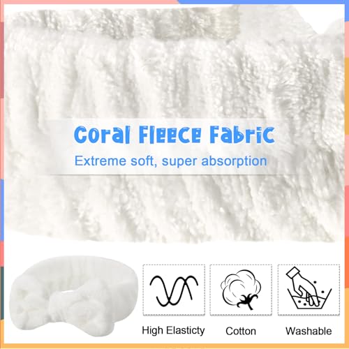 Tigeen 52 Pieces Spa Headband for Washing Face Bulk Soft Coral Fleece Skincare Headband, Bow Makeup Cosmetic Hairband Fluffy Shower Spa Essentials for Girls Women Slumber Supplies(White,Solid Series)