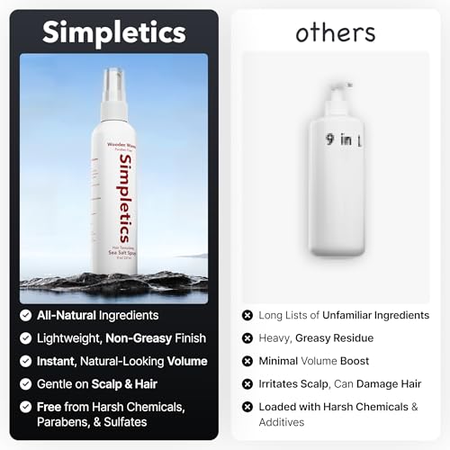 Simpletics Himalayan Sea Salt Hair Spray (Vanilla Scent) ? Natural 5-Ingredient Formula for Beach Waves & Volume ? Light Hold, Non-Greasy, Paraben & Sulfate Free ? Unisex 8 fl oz