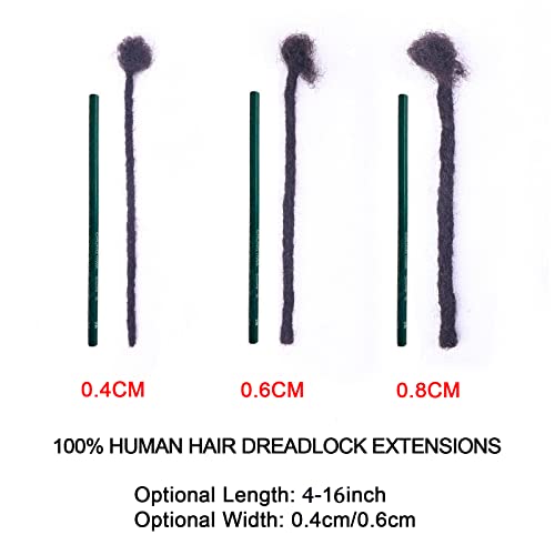 0.4cm Width 4 Inch 60 Strands 100% Human Hair Loc Extensions, Full Handmade Dreadlock Extensions for Men Women Kids Can Be Dyed and Bleached with Needle and Comb 100% Unprocessed Natural Black