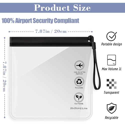 4Pcs Reusable TSA Approved Security Clear Toiletry Bag-Quart Size Travel Bag Tsa Approved for EU UK & US Carry-on Regulations Security Travel Bags for Liquids, Leakproof Travel Accessories