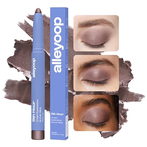 ALLEYOOP 11th Hour Waterproof Cream Eyeshadow Stick ? Long-Lasting Eye Shadow Pencil & Eyeliner, Cream to Powder Stick & Highlighter ? Smudge-Proof Eyeshadow Shimmer, Plum Up Shimmer