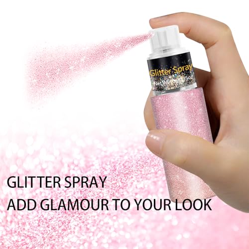 Hair and Body Glitter Spray, Holographic Glitter Highlighter Powder, Face Body Clothes Shiny Glitter, Loose Shimmer Hairspray Festival Rave Prom Accessories, 10g (03# Pink)