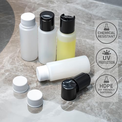 4 Pack 2oz Travel Bottles ? TSA Approved HDPE Translucent Squeeze Bottles with Black Disc Tops & 4 Extra Screw Caps, Leak Proof, Durable, BPA Free, FDA Compliant