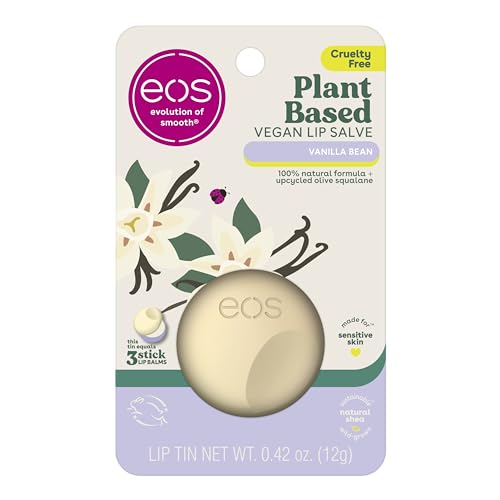 eos Plant-Based Vegan Lip Salve - Vanilla Bean, 100% Natural Formula, Cocoa Butter Lip Balm with Upcycled Olive Squalane, Cruelty-Free, 0.42 oz