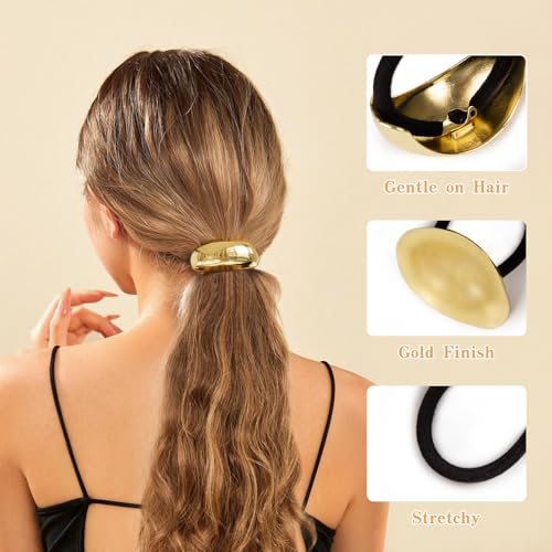 4 PCS Gold Hair Ties for Thick Thin Hair, Hair Accessories for Women Girls, Hair Cuffs Ponytail Holders