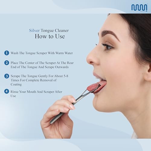 MasterMedi Tongue Scraper for Adults, 100% Stainless Steel for Bad Breath, Easy to Use, Tongue Cleaner for Oral Care (Pack of 3 with 1 Case)