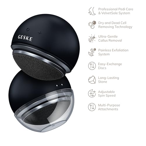 GESKE Electric Pumice Foot Smoothing Spinning Sphere | 8 in 1 | Electric Foot File & Exfoliator | 3 Pumice Stone Attachments | for Smooth Feet | Advanced Callus Removal |for Your Pedicure Set
