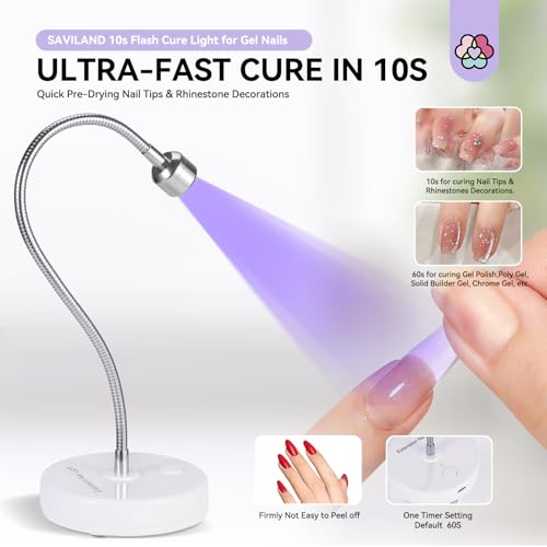 SAVILAND Gooseneck U V Lamp for Gel Nails:Touch Switch 12W U V Nail Lamp 5S Quick Drying LED Fast Curing Lamp Rechargeable Gel Lamp 3Timers Setting 360¡Æ Adjustable Home Salon Manicure Nail Dryer