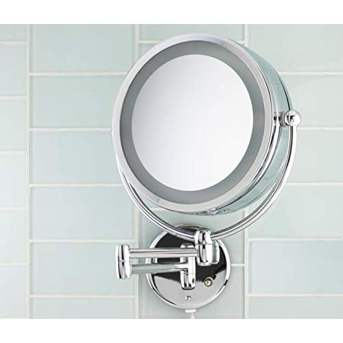 Danielle Creations 8-Inch Revolving Wall-Mounted Day/Night Lighted Vanity Makeup Mirror, 10X Magnification, Chrome