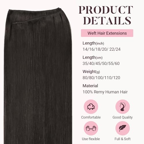 MAXITA Sew in Hair Extensions Real Human Hair, Weft Hair Extensions Human Hair, #2 Dark Brown 16 inch 80g Double Weft Remy Silky Sew in Weft Hair Extension Human Hair