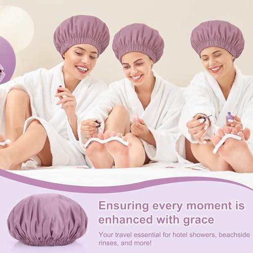 Shower Cap for Women Reusable Waterproof £¬Shower Caps with Elastic Band, Ideal for Long Hair, Braids and All Hair Types,Medium,Purple